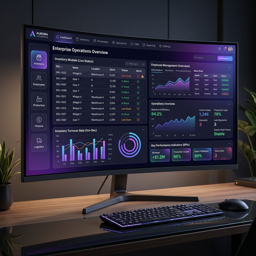 Softlab IT ERP and business automation platform dashboard architecture